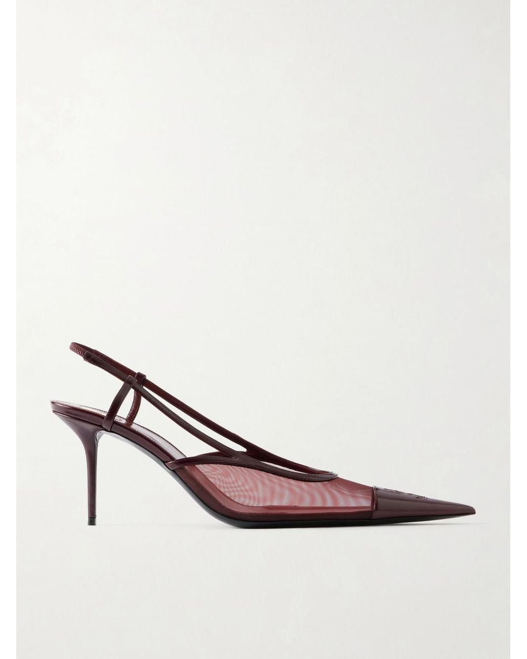 Saint Laurent Pink Renée Cassandre-Embroidered Patent Leather-Trimmed Mesh Slingback Pumps