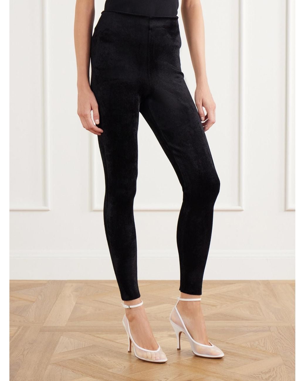 Alaïa Black High-Rise Velvet Leggings