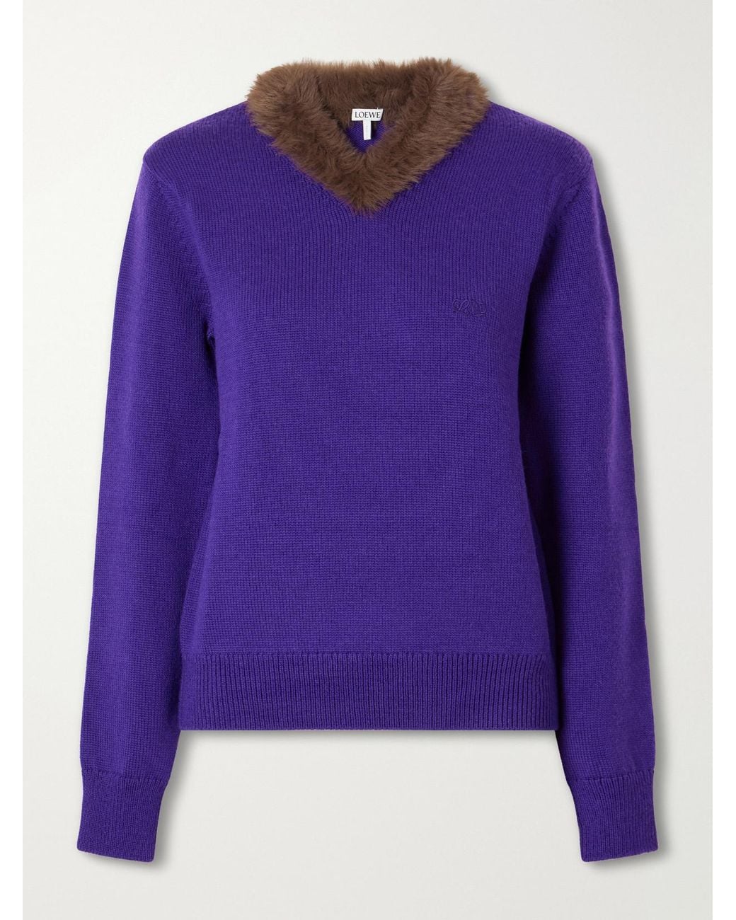 Loewe Purple Plush-Trimmed Ribbed Wool Sweater