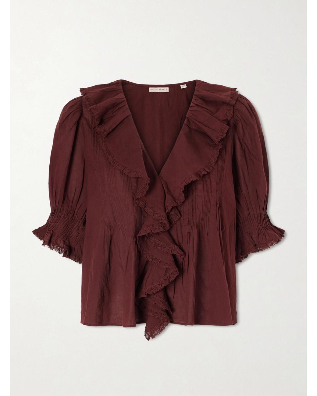 Doen Henri Shirred Lace-Trimmed Organic Cotton Blouse