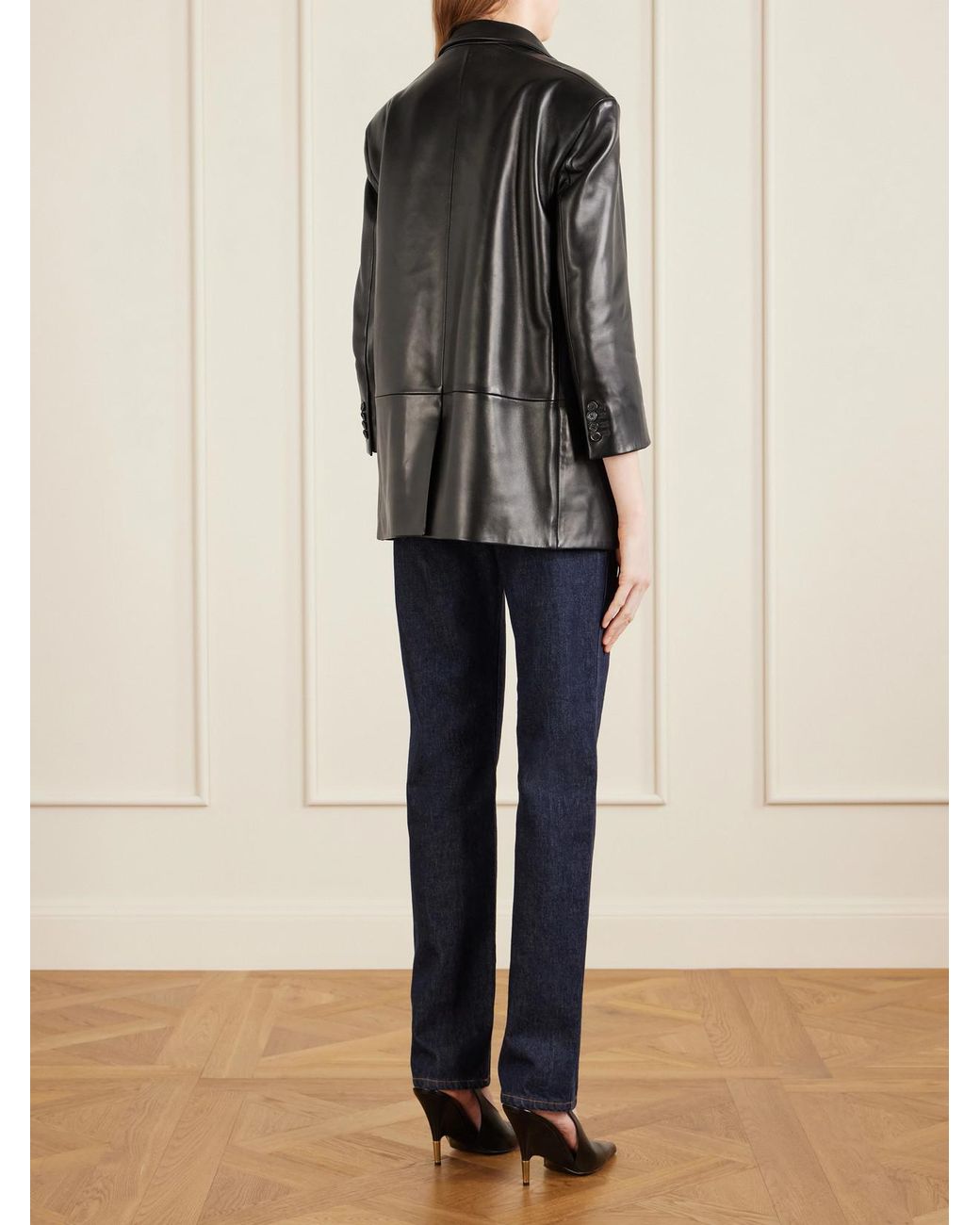 Khaite Black Asymmetric Paneled Leather Blazer