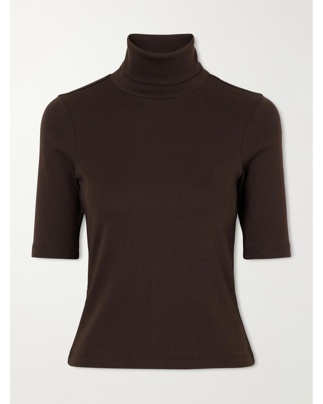 Flore Flore Brown Dinah Ribbed Organic Cotton-Jersey Turtleneck Top