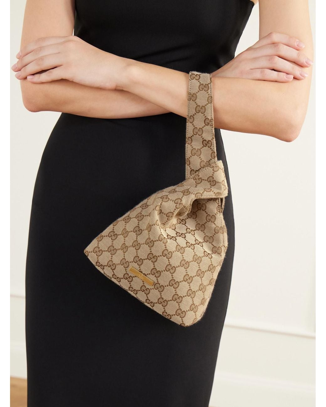 Gucci Natural Soft Loop Canvas-Jacquard Top-Handle Bag