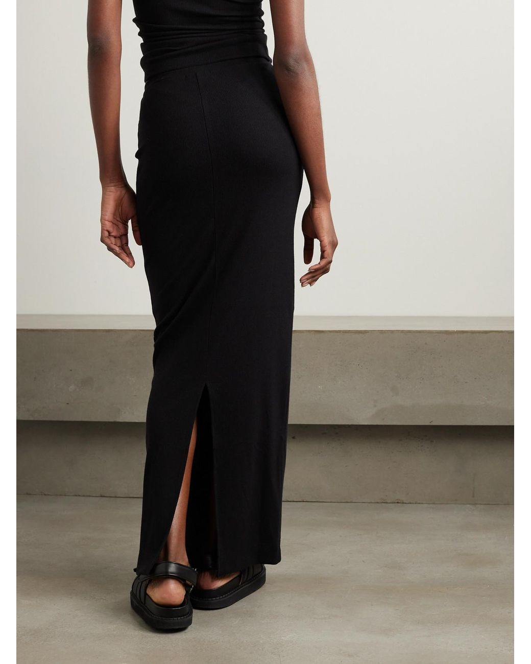 ÉTERNE Black Emma Ribbed Stretch-Jersey Maxi Skirt