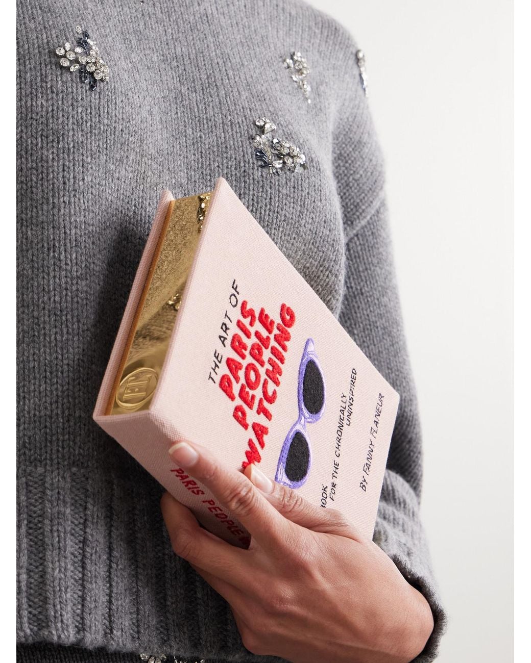 Olympia Le-Tan Pink Messy Nessy The Art Of Paris People Watching Embroidered Appliquéd Canvas Clutch