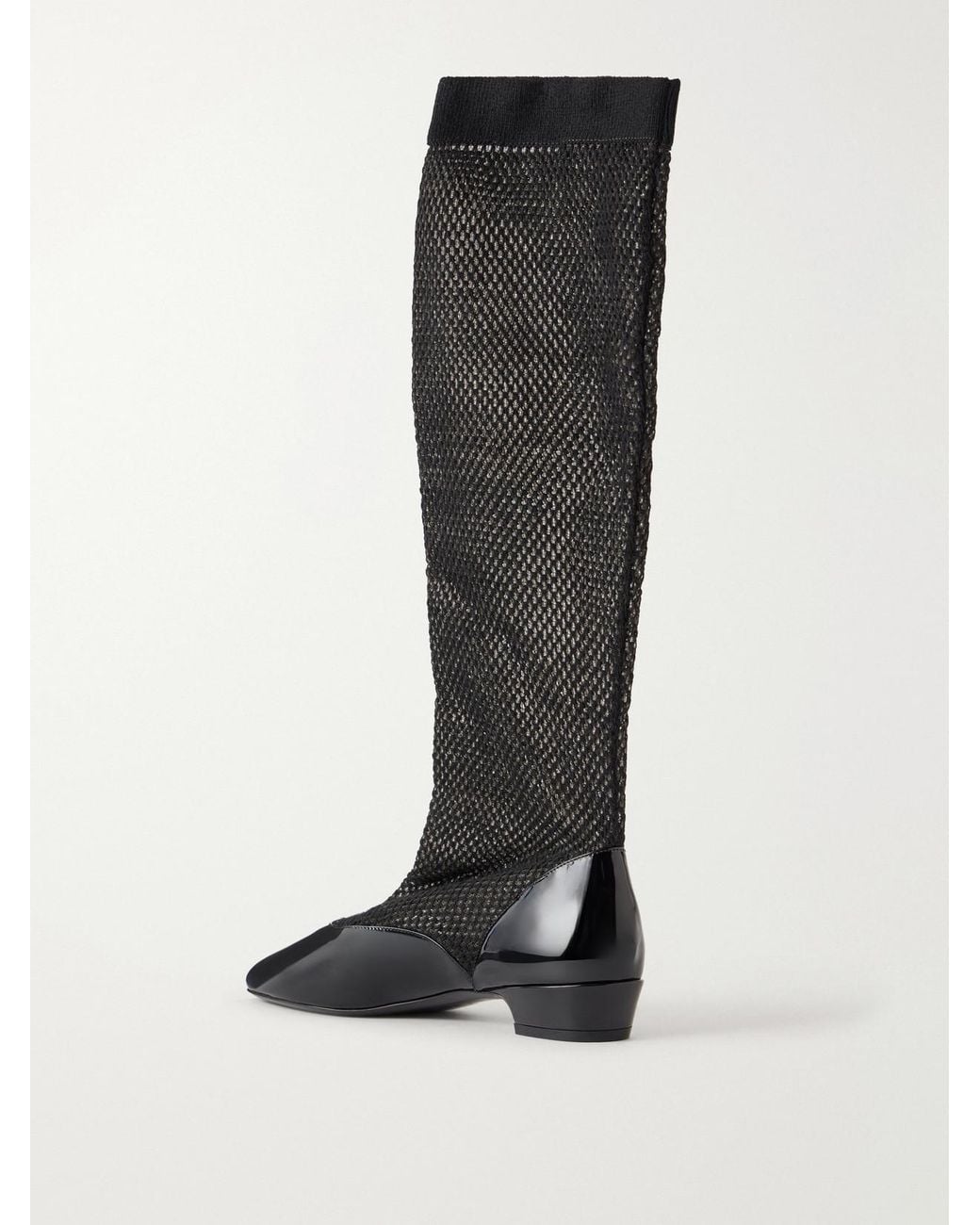 Herbert Levine Black All That Jazz 25 Mesh-Trimmed Patent Leather Boots