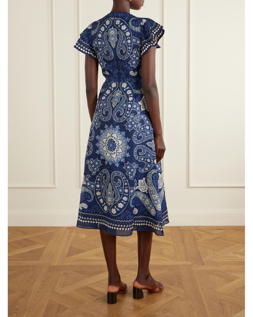 Sea Blue Emelina Paisley-Printed Ramie Midi Dress