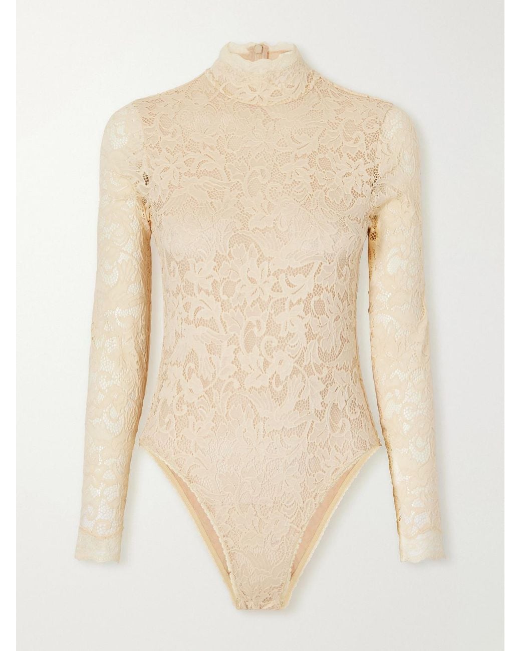 Zimmermann Natural Corded Lace Jersey Turtleneck Bodysuit