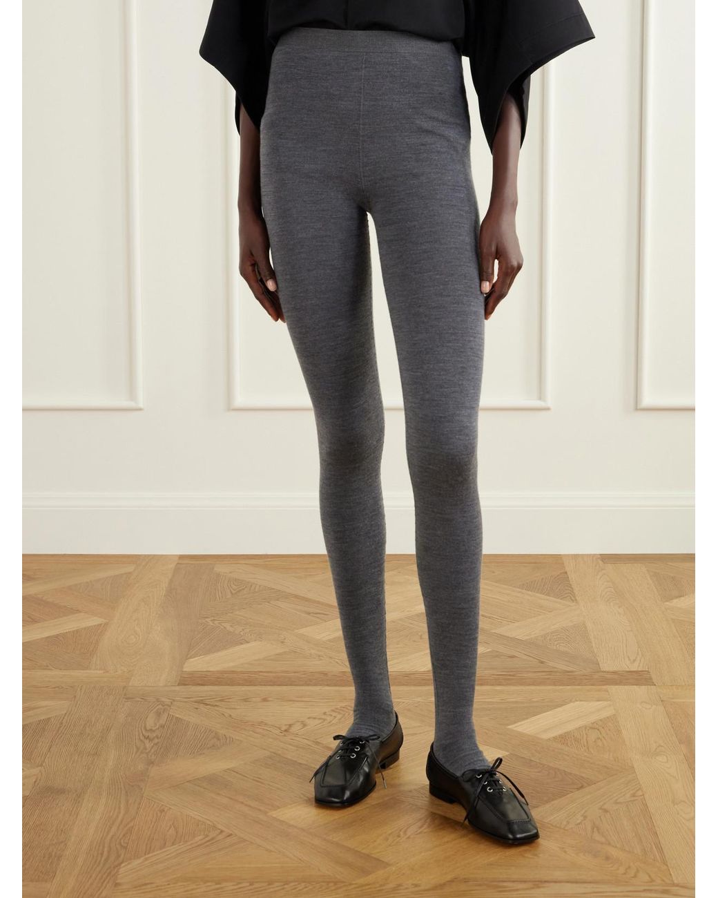 Bottega Veneta Blue Logo-Embroidered Knitted Wool Leggings