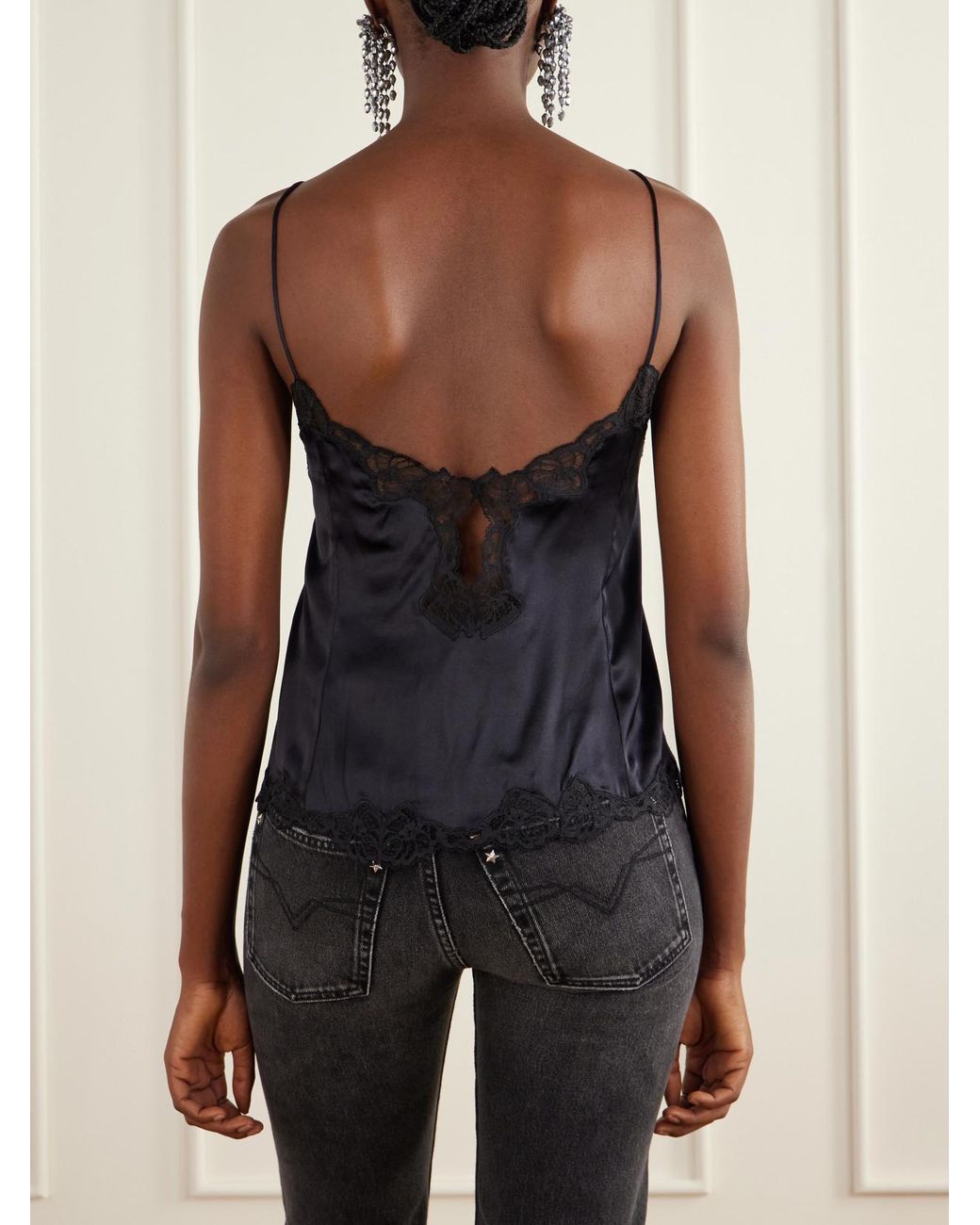 Isabel Marant Blue Amael Lace-Trimmed Silk-Satin Cami
