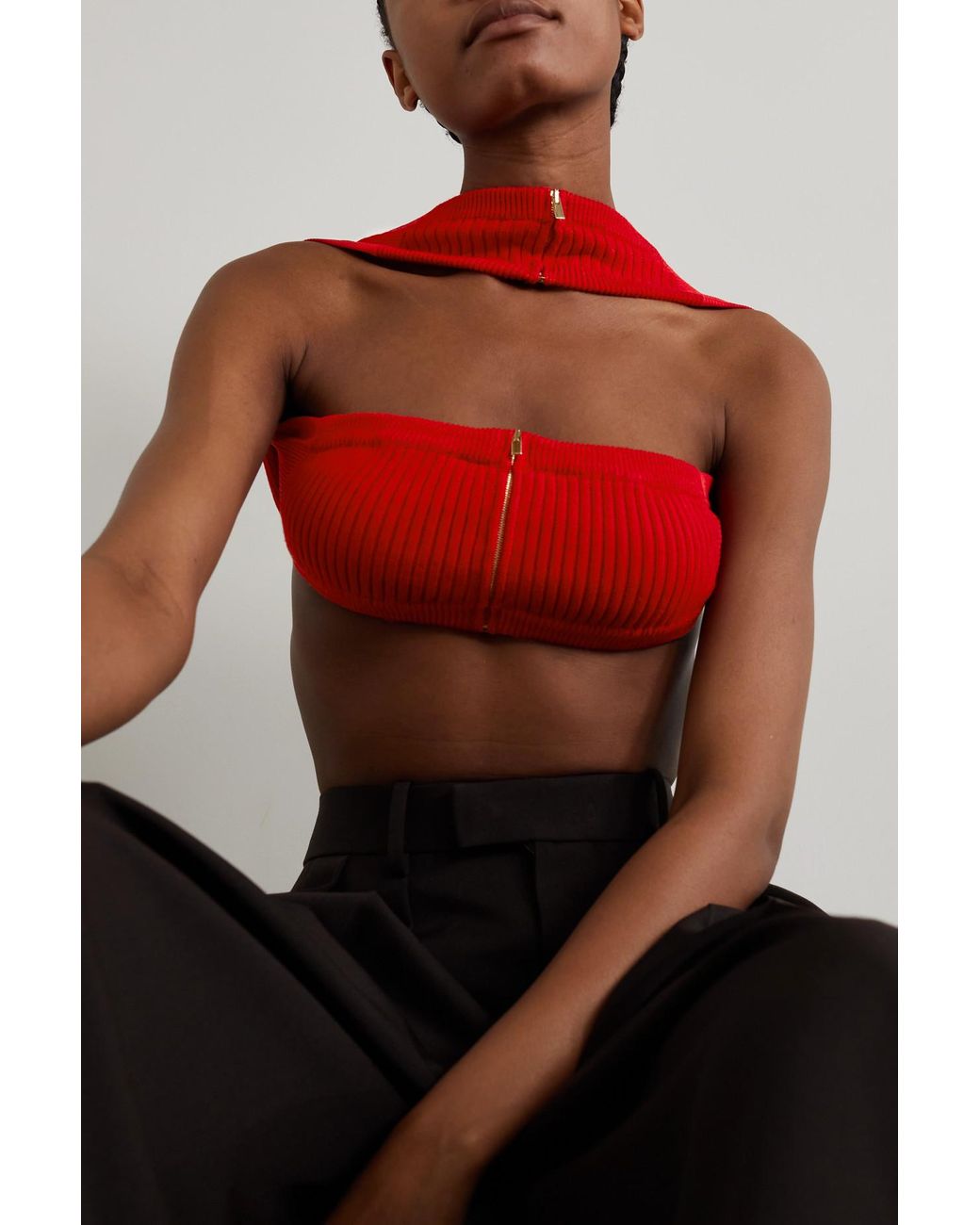 Jacquemus Ventoux Ribbed Wool-blend Bandeau Top in Red | Lyst