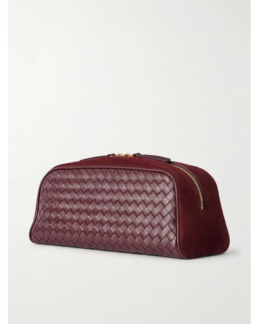 Bottega Veneta Purple Nodo Small Intrecciato Suede-Trimmed Leather Pouch