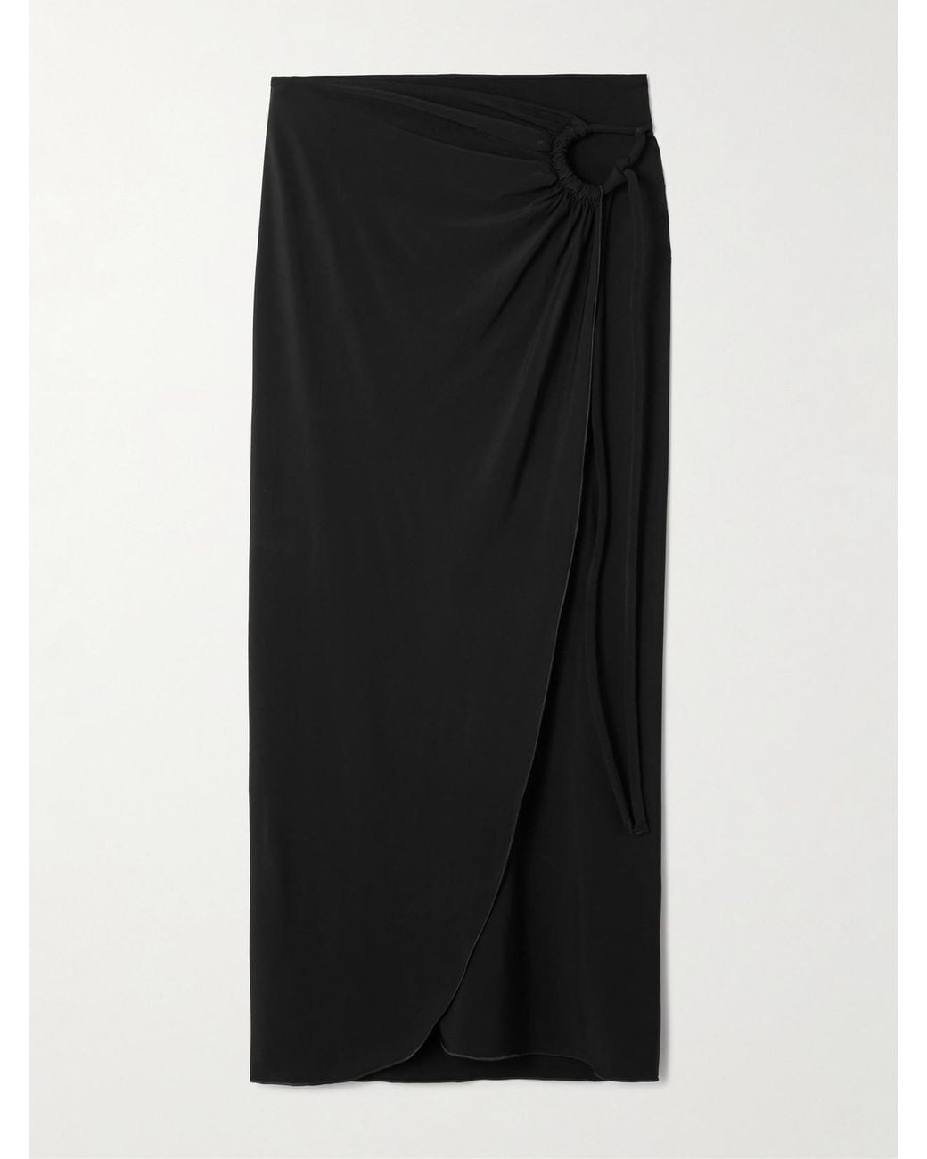 Max Mara Black Afoso Gathered Jersey Wrap-Effect Maxi Skirt
