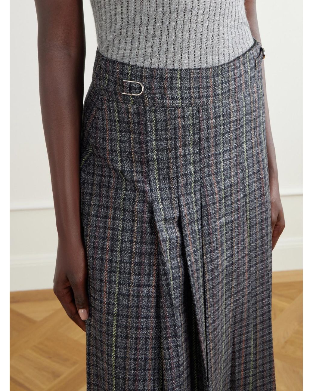 Gabriela Hearst Gray Wesley Pleated Houndstooth Wool And Cashmere-Blend Twill Midi Skirt