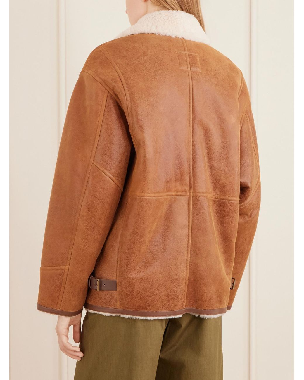 Isabel Marant Brown Adelina Shearling-Trimmed Leather Jacket