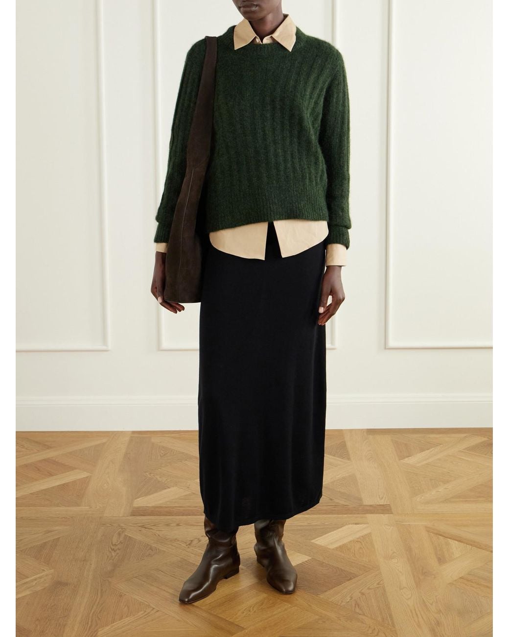 Allude Green Cashmere And Silk-Blend Sweater
