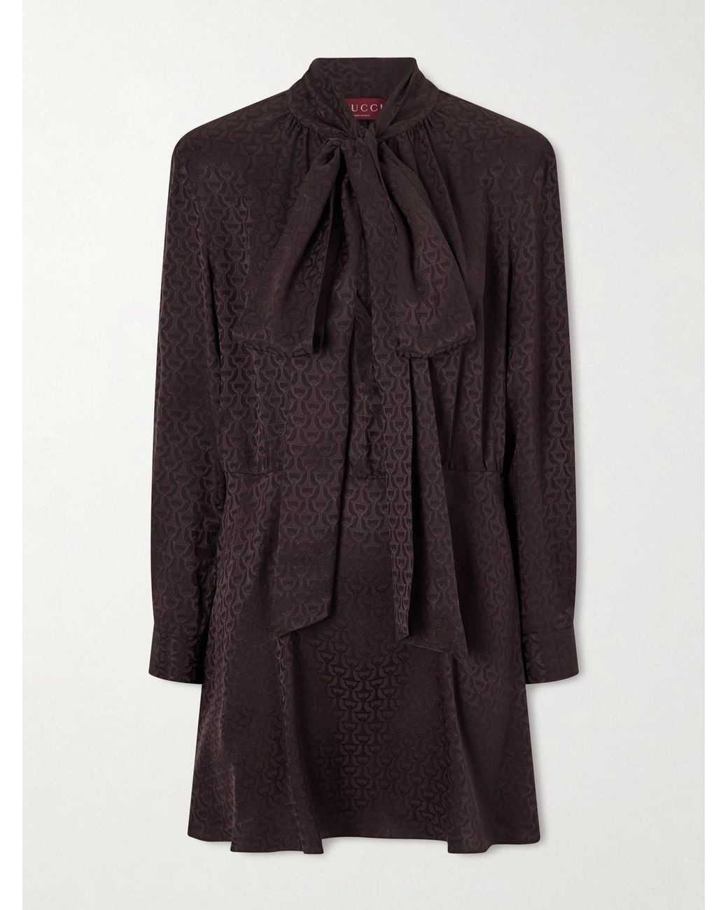 Gucci Brown Pussy-Bow Silk-Jacquard Mini Dress