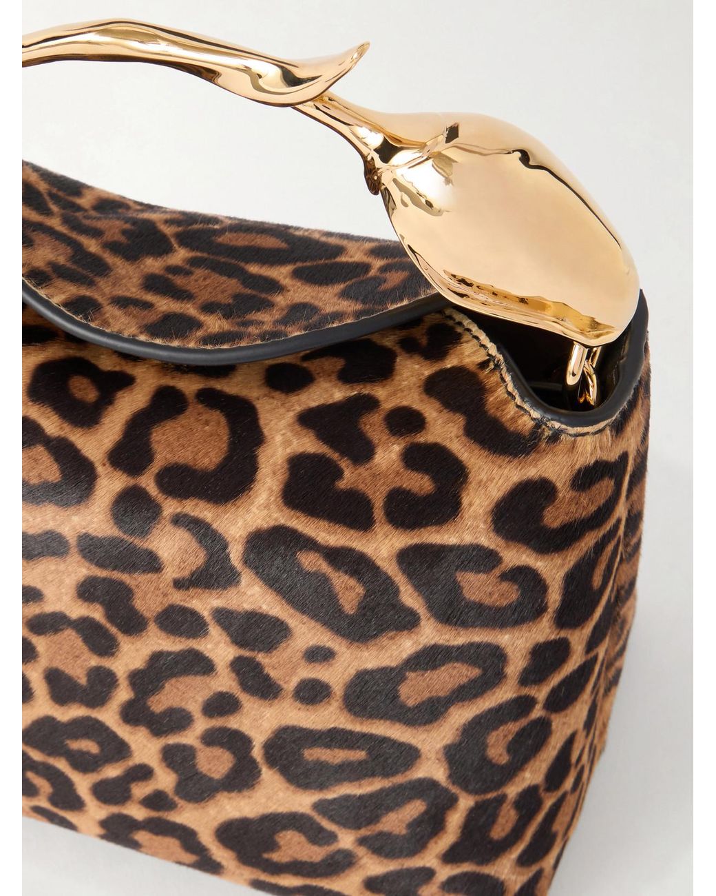 Erdem Brown Bloom Mini Animal-Print Calf Hair Clutch