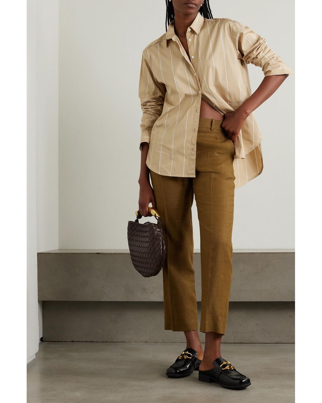 Loro Piana Natural Cropped Linen And Wool-Blend Tapered Pants
