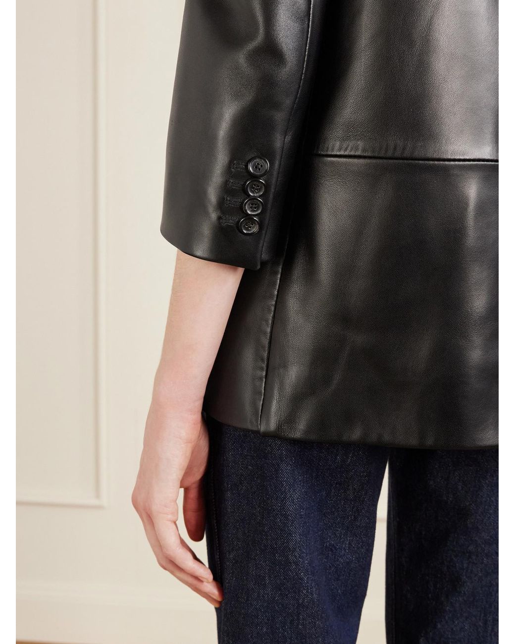 Khaite Black Asymmetric Paneled Leather Blazer