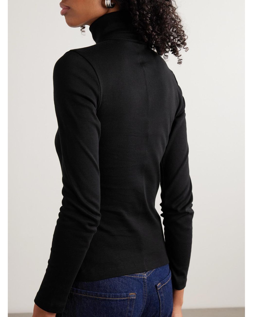 Flore Flore Black Dinah Ribbed Organic Cotton-Jersey Turtleneck Top