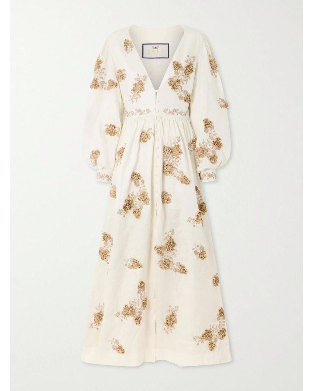 Agua Bendita Natural Frambuesa Embroidered Cotton Maxi Dress