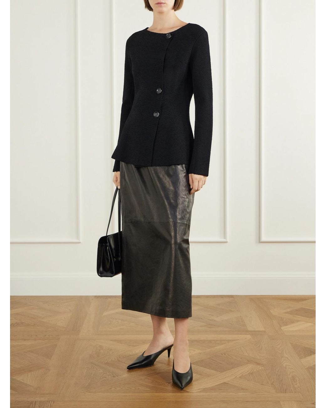 Magda Butrym Black Leather Midi Skirt