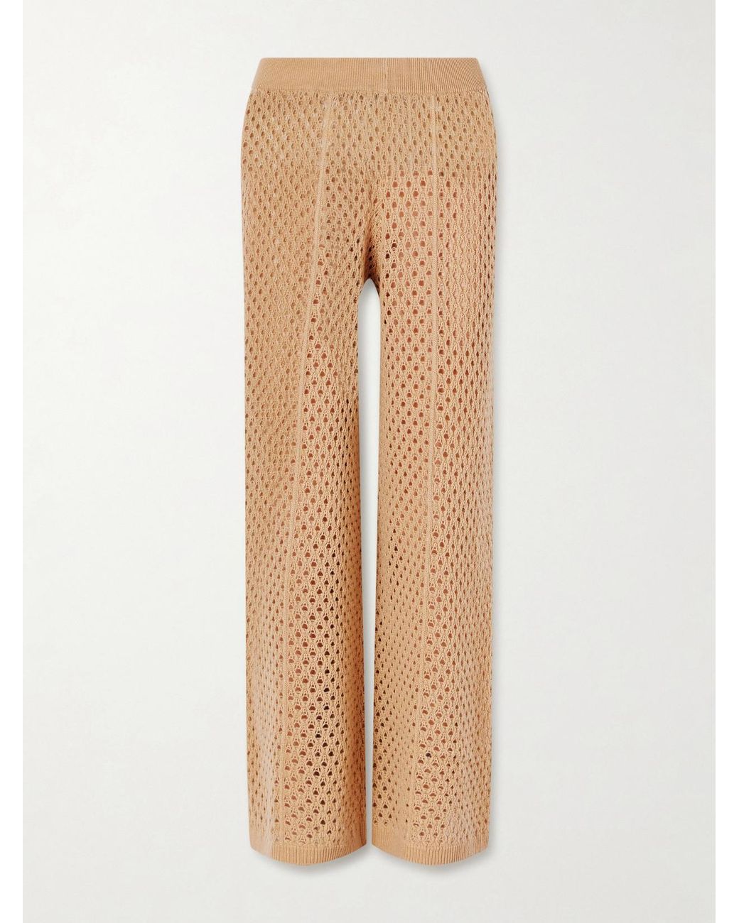 Allude Natural Crochet-Knit Wool And Cashmere-Blend Wide-Leg Pants