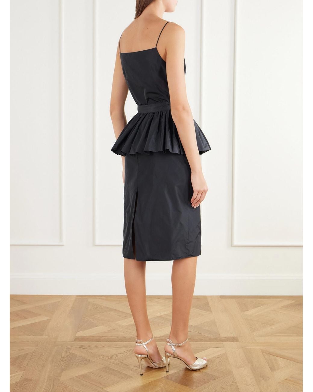 Stella McCartney Black Peplum Taffeta Midi Dress