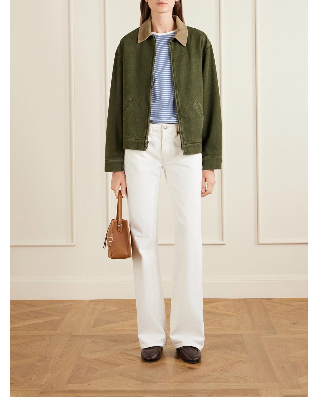 Aimé Leon Dore Green Corduroy-Trimmed Denim Jacket
