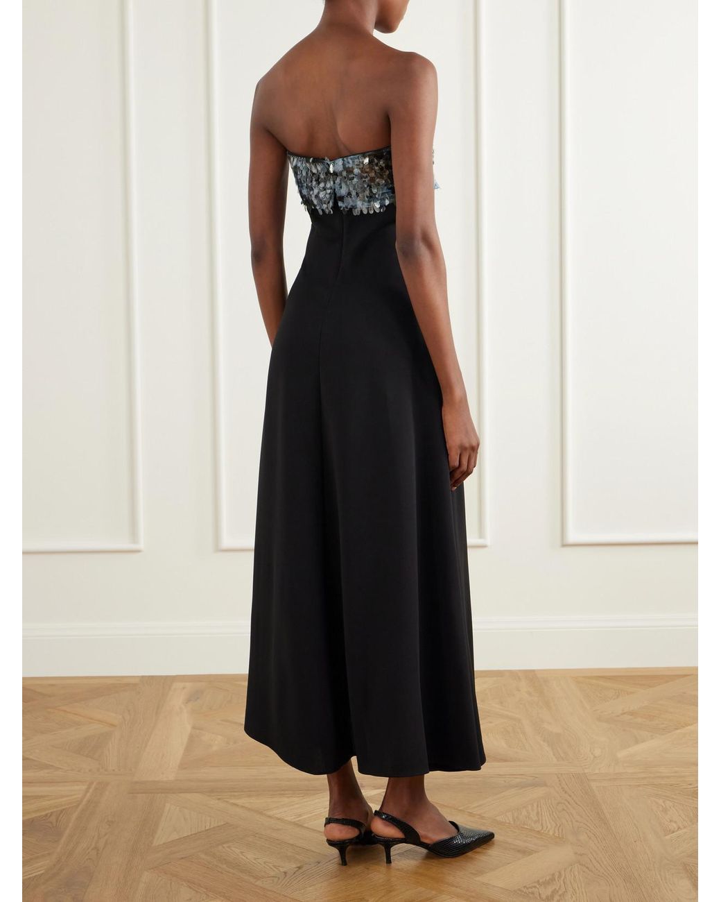 Staud Blue Phoenix Sequin-Embellished Crepe Midi Dress