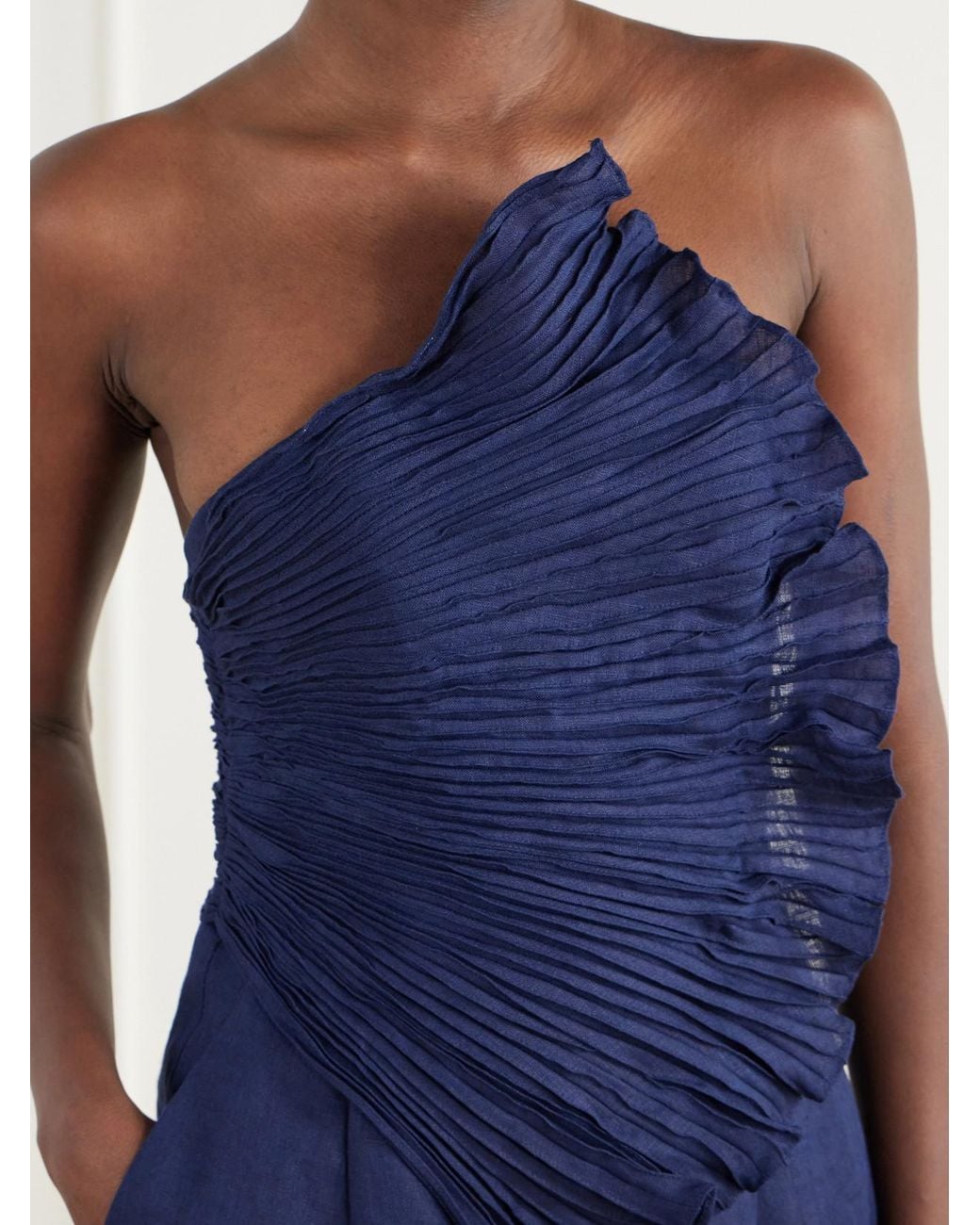 ANDRES OTALORA Blue Ainma Pleated Linen-Woven Jumpsuit