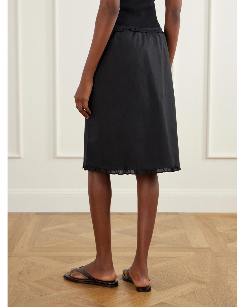 Deiji Studios Black One Frill Organic Cotton-Poplin Knee-Length Skirt