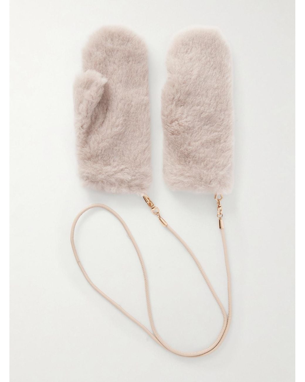 Max Mara White Ombrato Strap-Detailed Alpaca, Wool And Silk-Blend Gloves