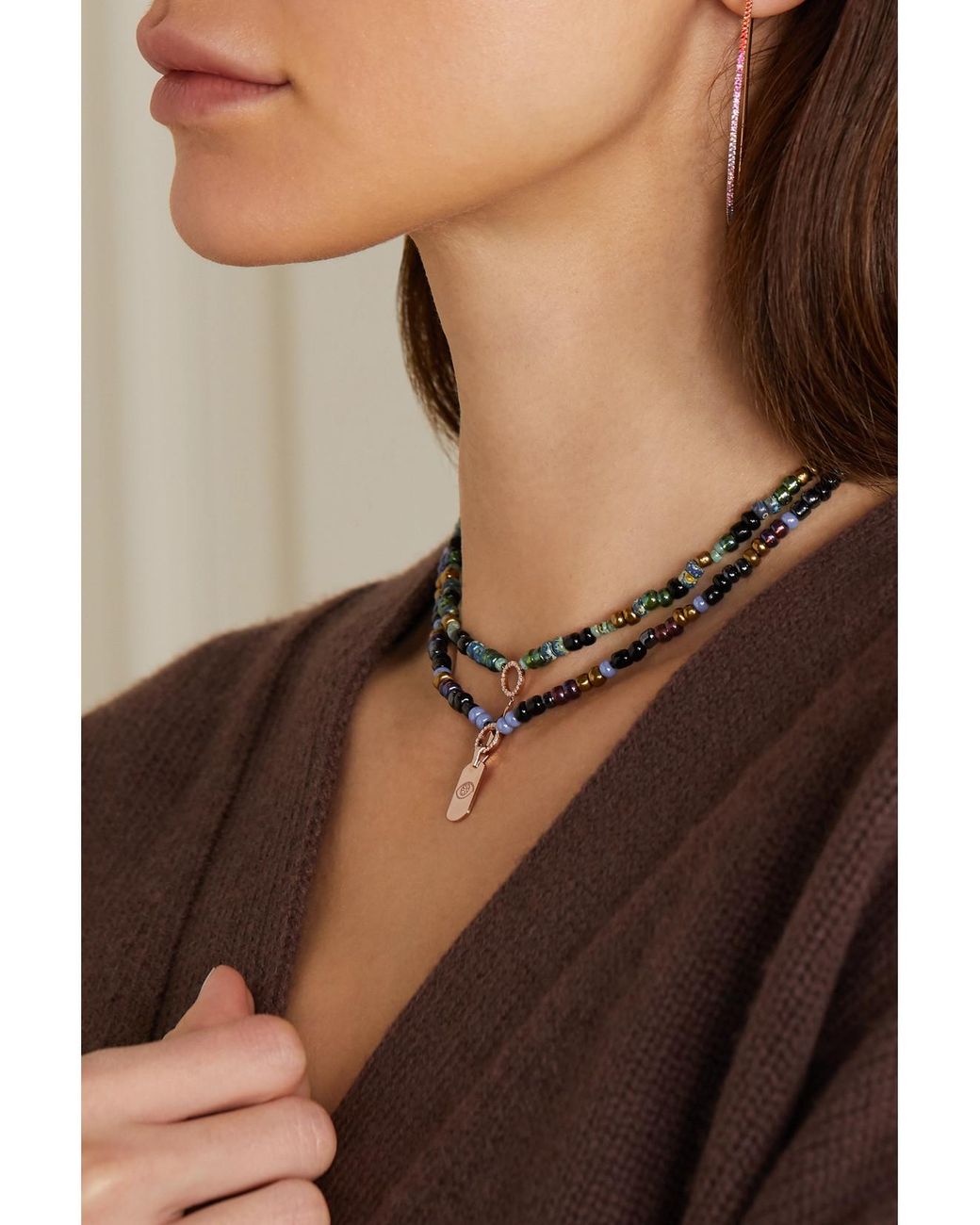 Diane Kordas White Evil Eye 14-Karat Rose, Bead And Diamond Necklace