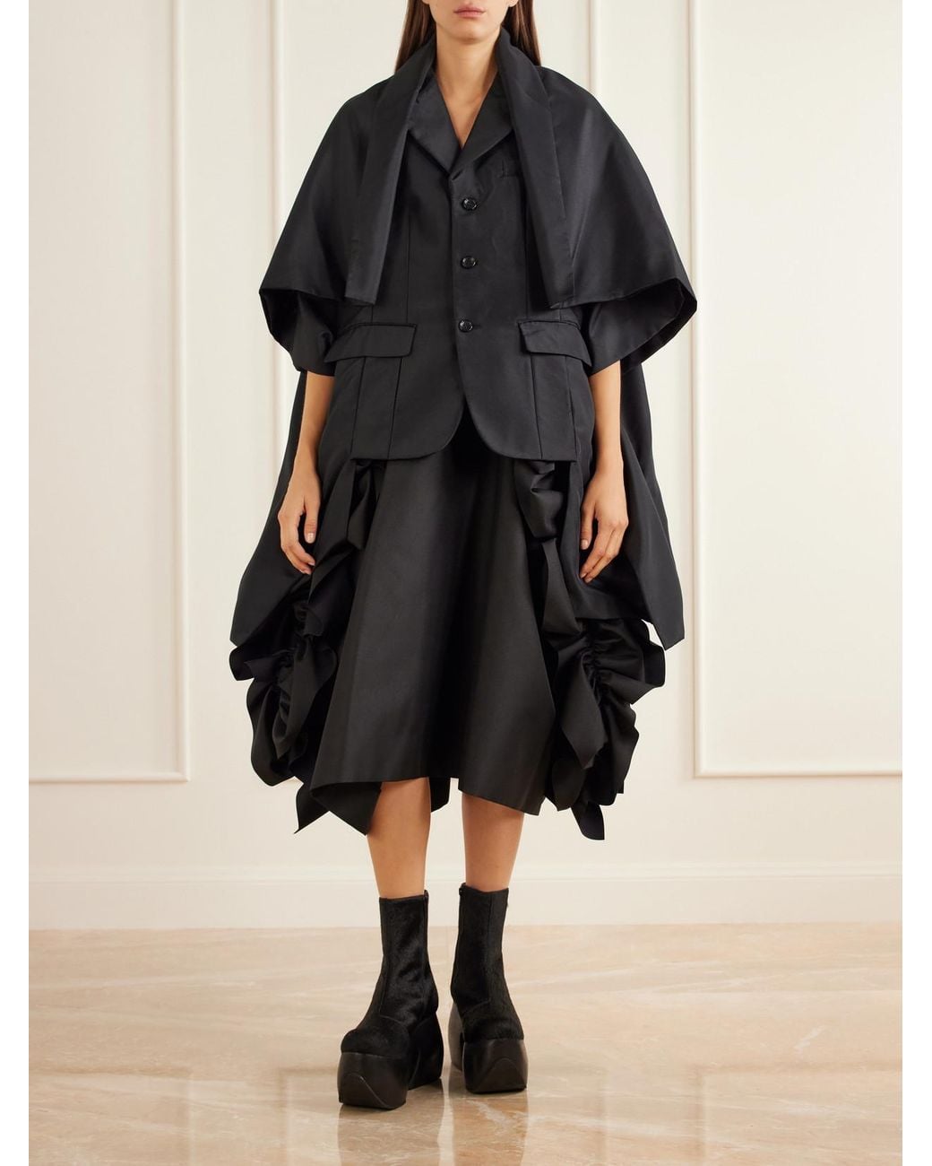 Comme des Garçons Black Ruffled Drill Midi Skirt