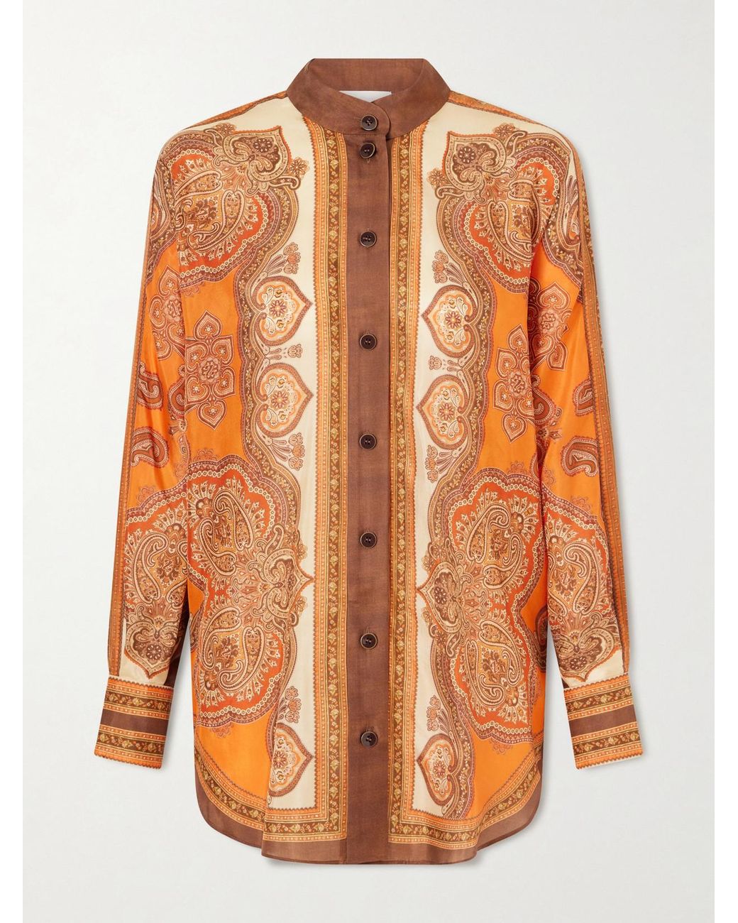Zimmermann Orange Mahon Dolman Printed Silk-Satin Shirt