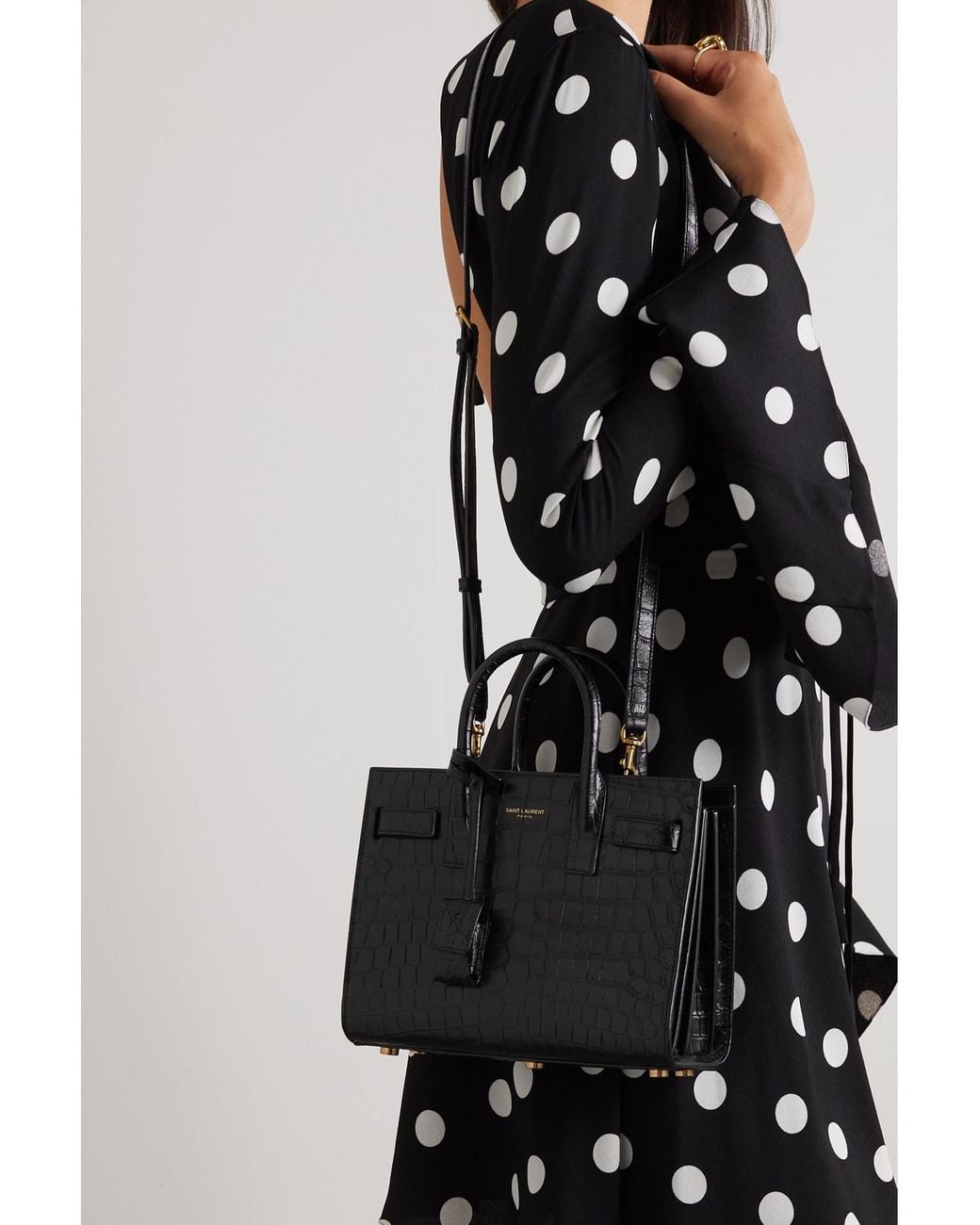Saint Laurent Black Sac De Jour Nano Croc-embossed Leather Tote Bag