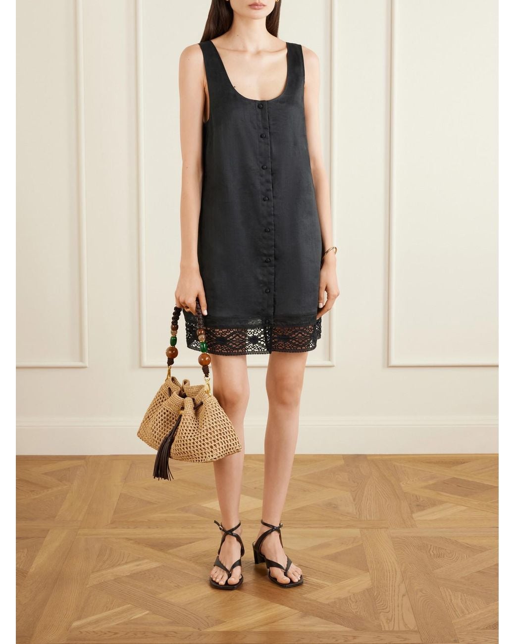 FRAME Black Heirloom Ramie Mini Dress