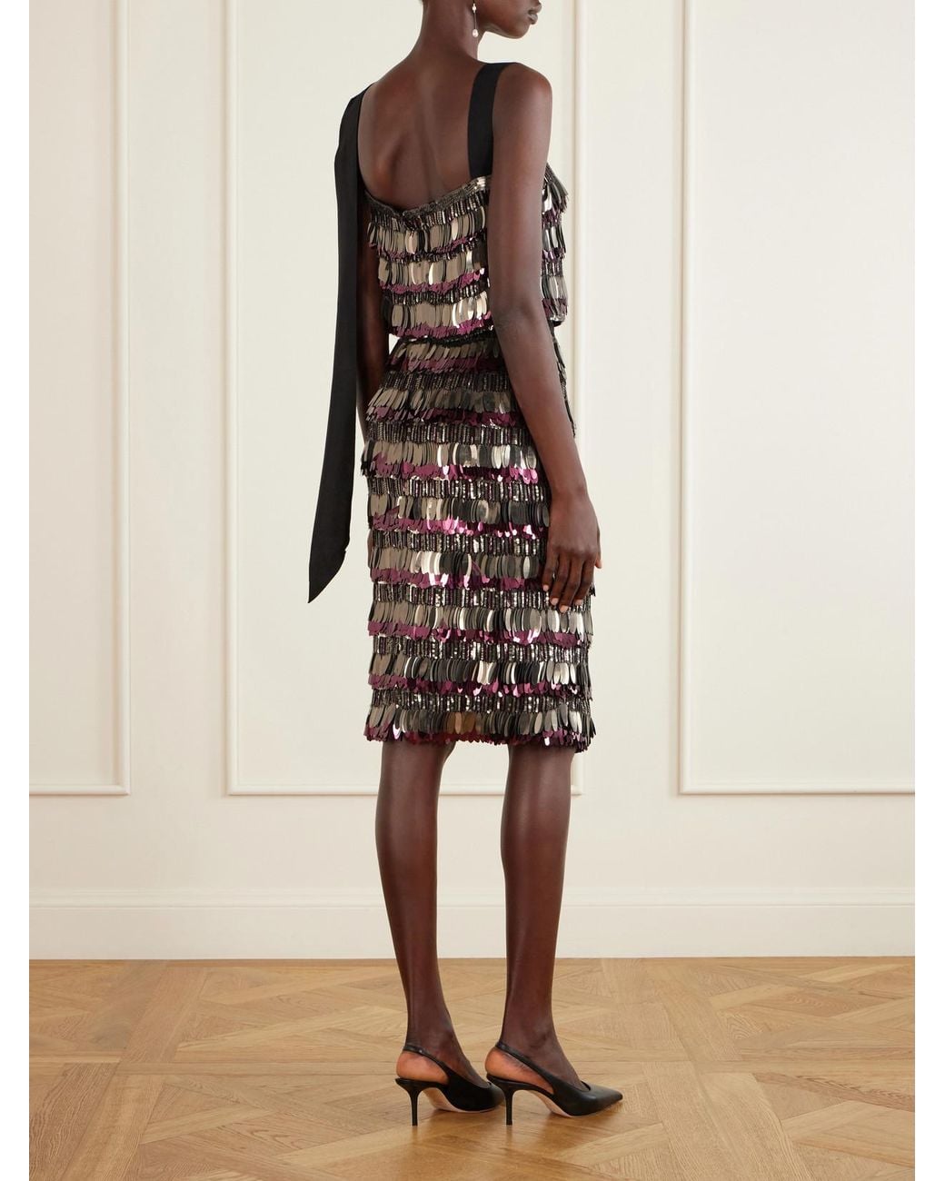 Carolina Herrera Black Embellished Silk Double-Georgette Midi Skirt