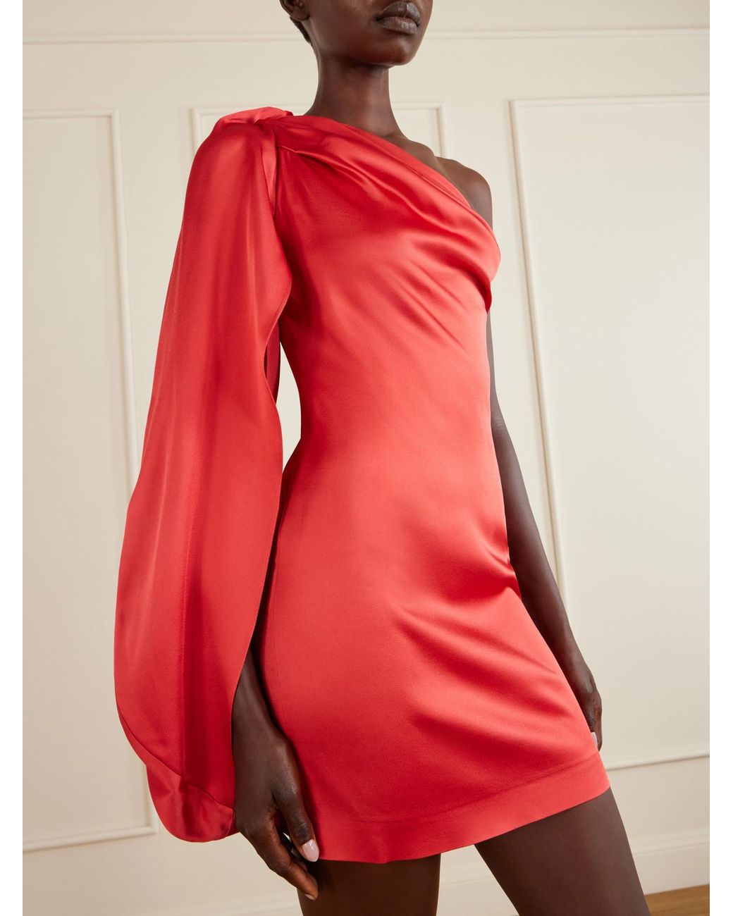 Stella McCartney Red One-Shoulder Draped Satin Mini Dress
