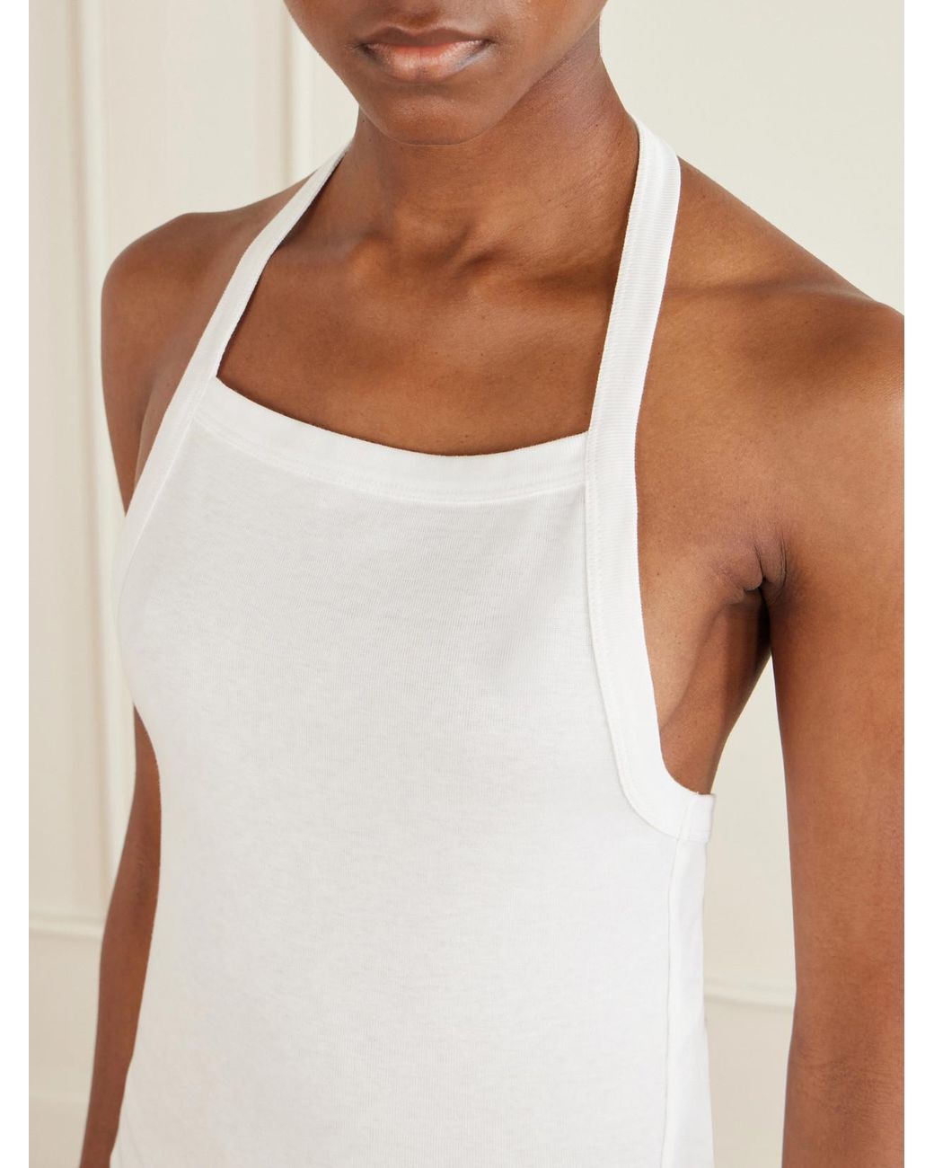 OSSOU White Clovis Cotton Jersey Halterneck Tank
