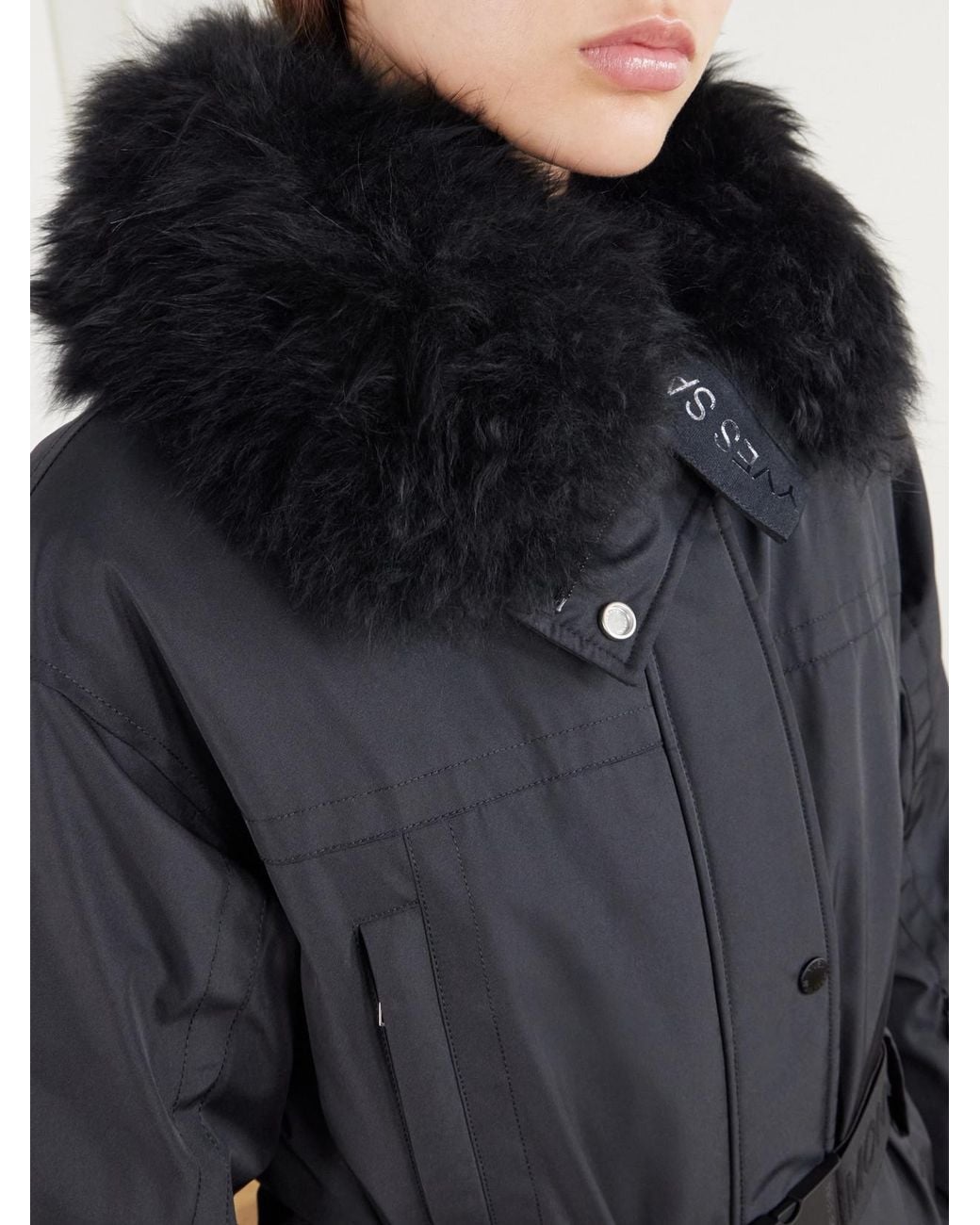 Yves Salomon Blue Belted Hooded Shearling-Trimmed Shell Ski Jacket