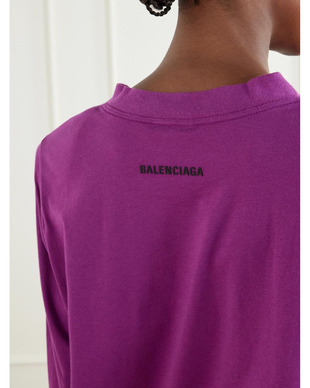 Balenciaga Purple Gathered Cotton-Jersey T-Shirt