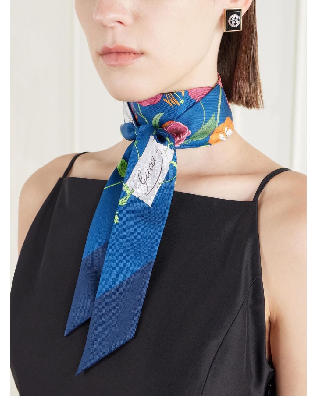 Gucci Blue Flora Printed Silk-Twill Scarf