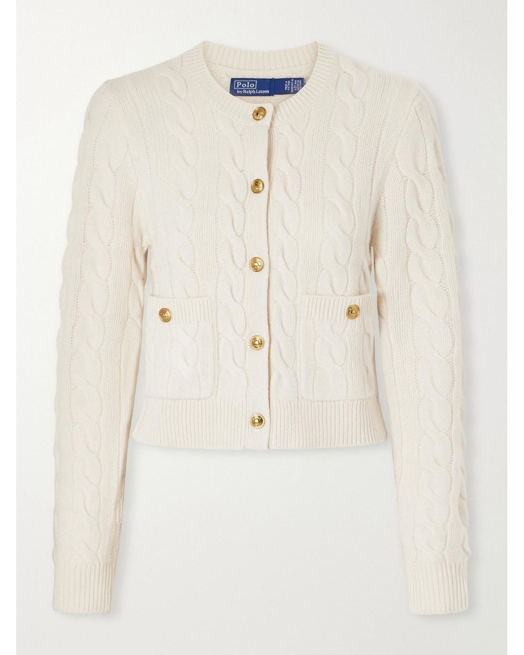 Polo Ralph Lauren Natural Cropped Cable-Knit Wool And Cashmere-Blend Cardigan
