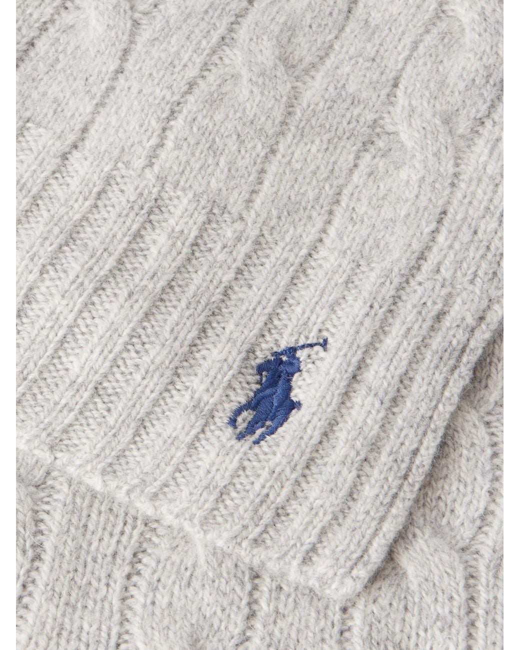 Polo Ralph Lauren White Logo-Embroidered Cable-Knit Wool And Cashmere-Blend Scarf