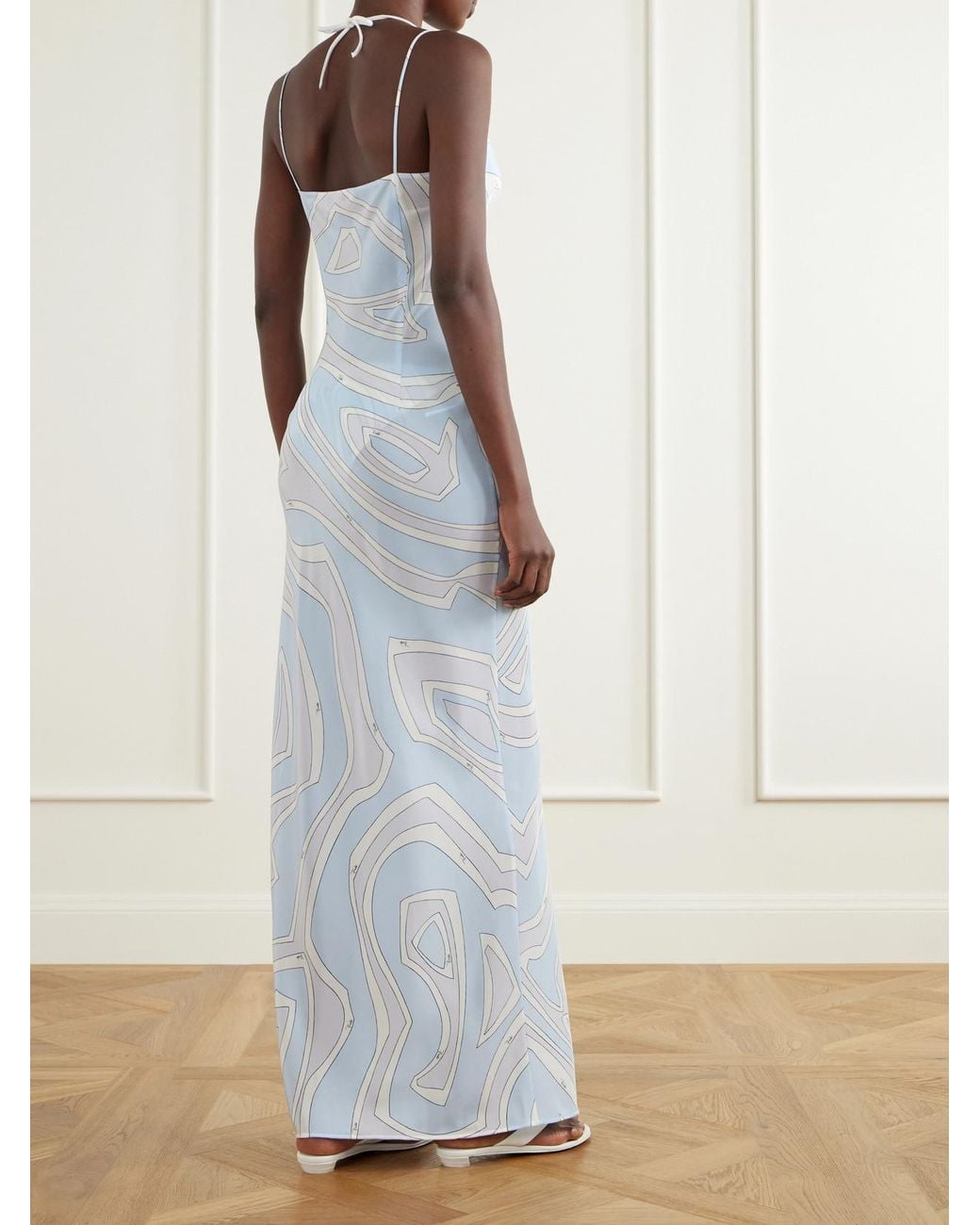 Emilio Pucci White Printed Silk Crepe De Chine Maxi Dress