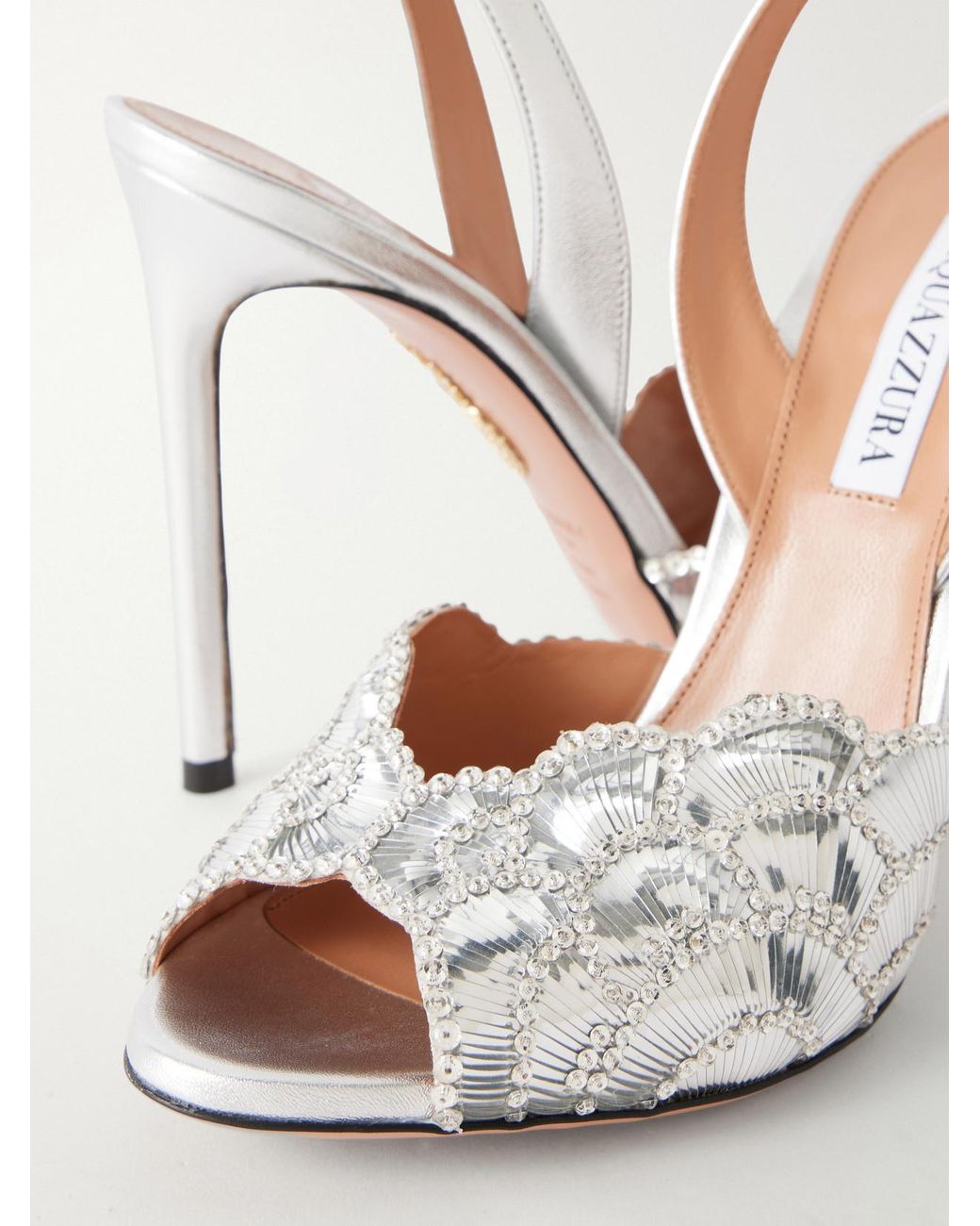 Aquazzura White Ce Soir 105 Slingback Sequin-Embellished Leather Sandals