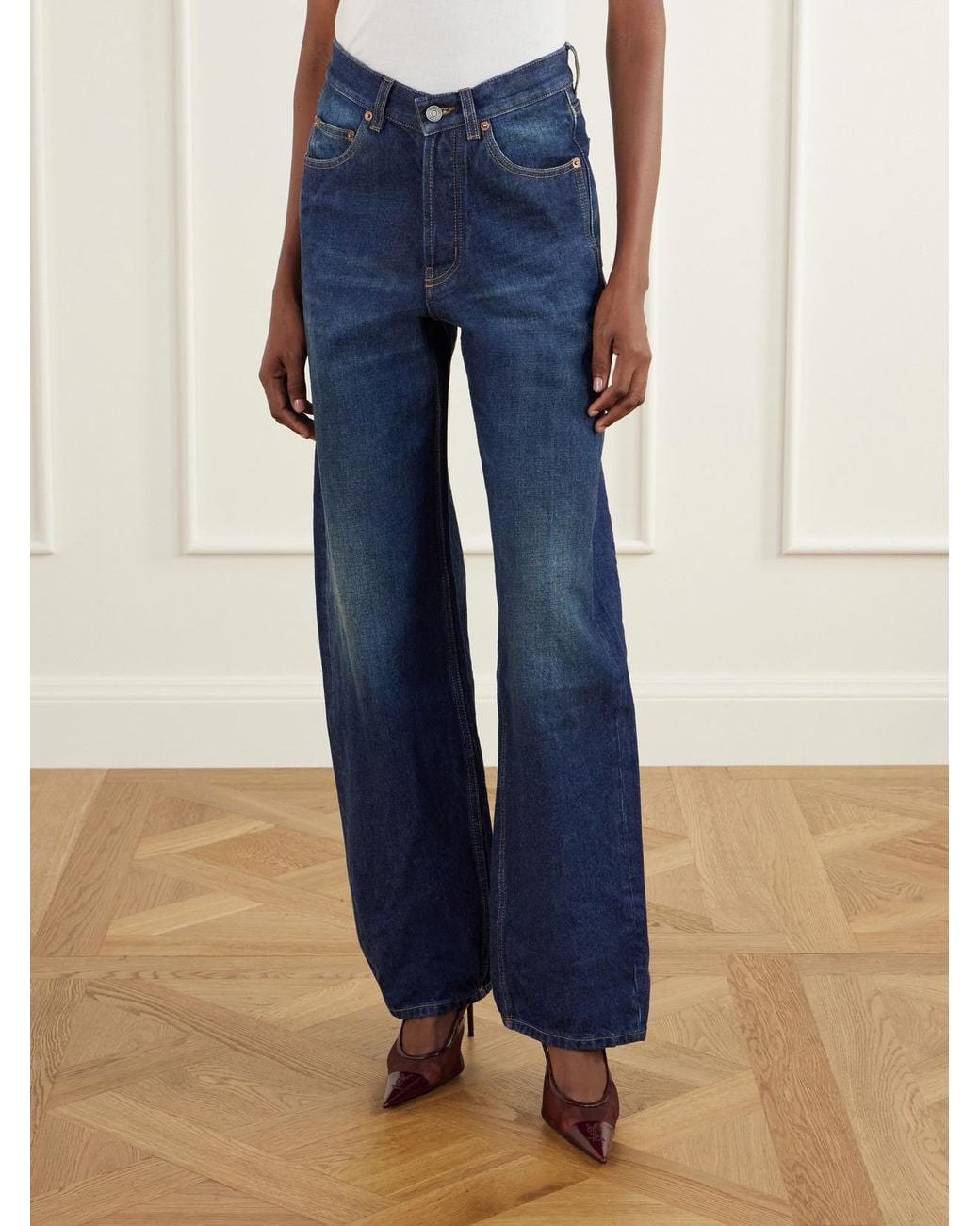 Saint Laurent Blue High-Rise Wide-Leg Jeans